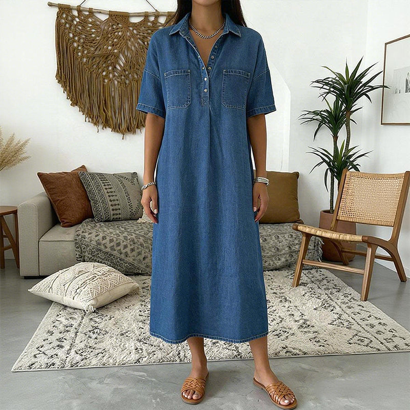 π 50% OFF NOW! π Casual Pocket Denim Midi Shirt Dress β Soft denim & relaxed fit β Functional pockets, perfect for everyday casual β comfortable and versatile β¨πΈ