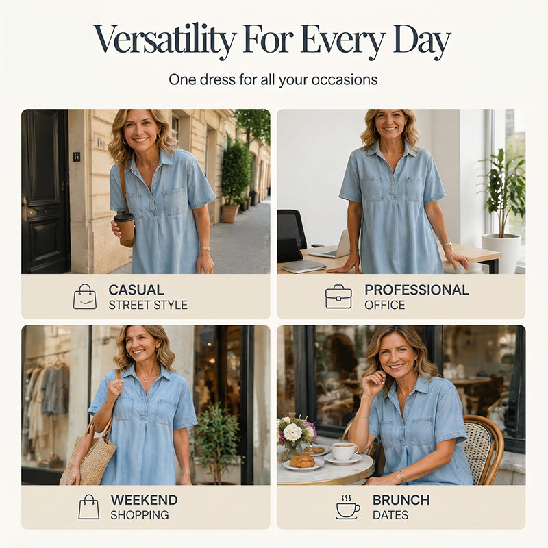 π 50% OFF NOW! π Casual Pocket Denim Midi Shirt Dress β Soft denim & relaxed fit β Functional pockets, perfect for everyday casual β comfortable and versatile β¨πΈ
