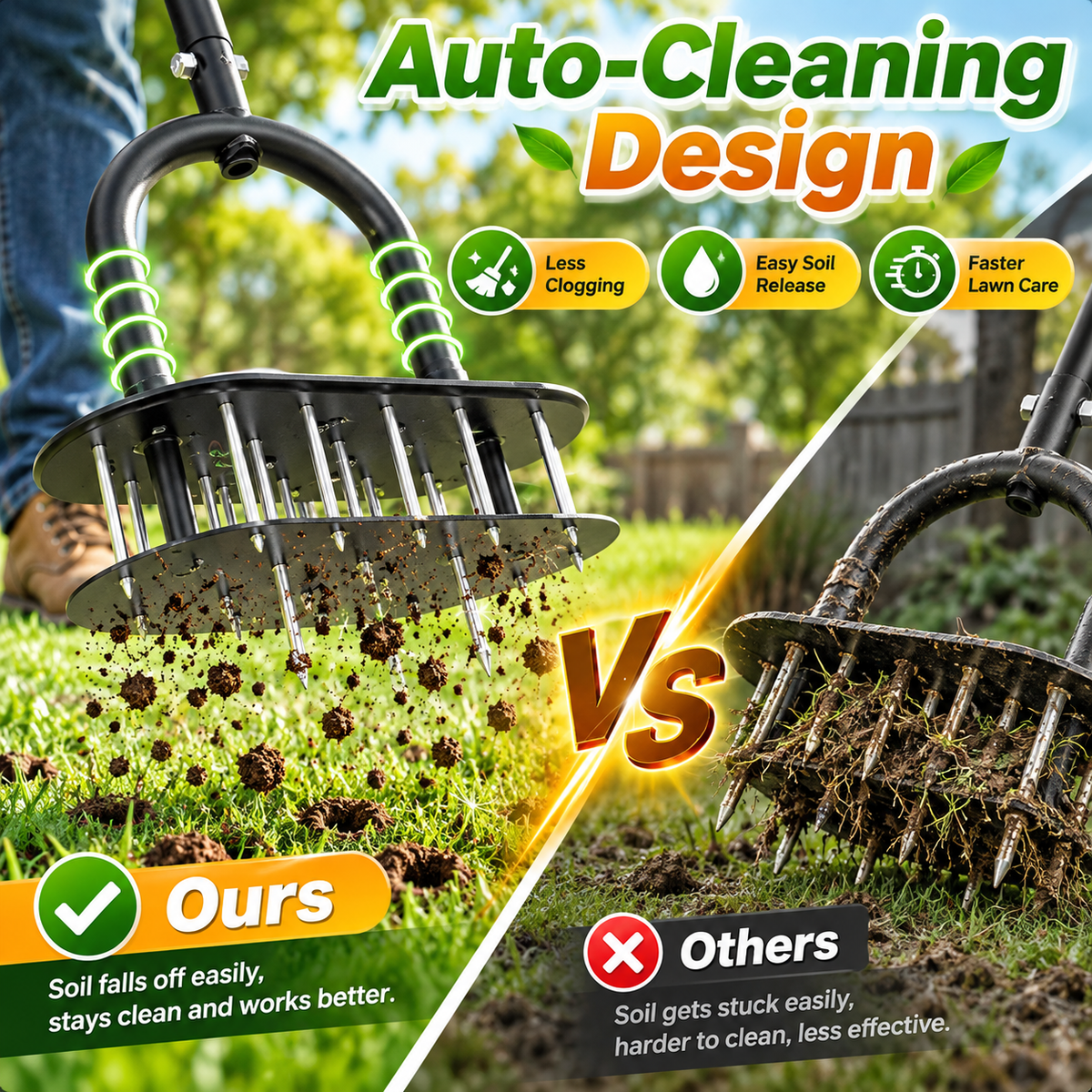 🌱 Manual Lawn Aerator – Carbon Steel Core Aerator for Compacted Soil ✨