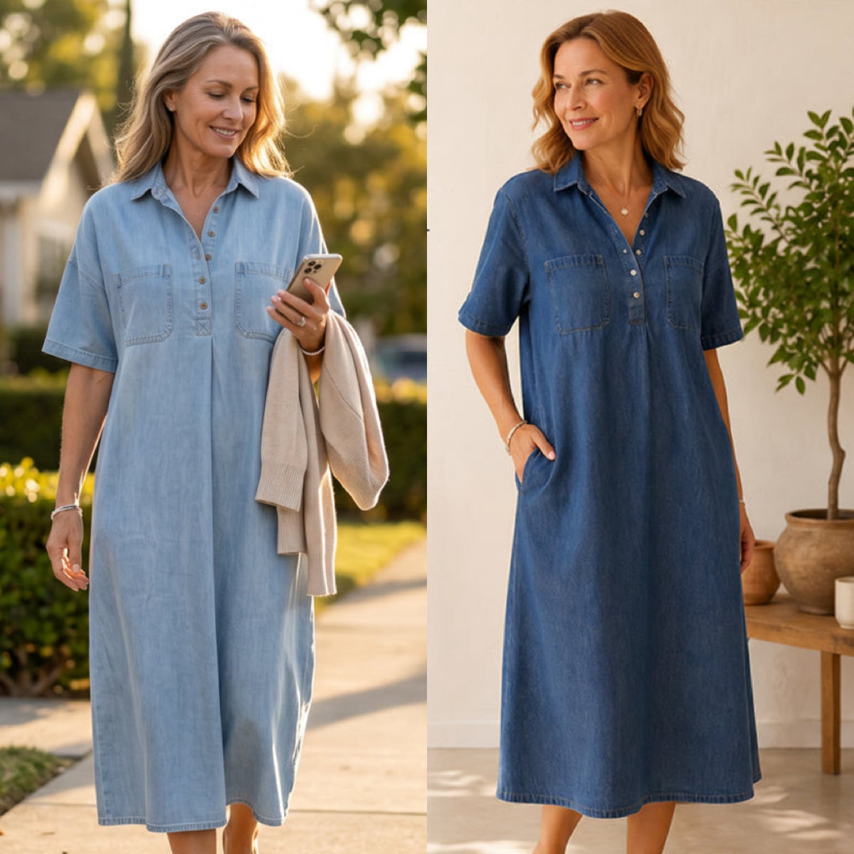 π 50% OFF NOW! π Casual Pocket Denim Midi Shirt Dress β Soft denim & relaxed fit β Functional pockets, perfect for everyday casual β comfortable and versatile β¨πΈ