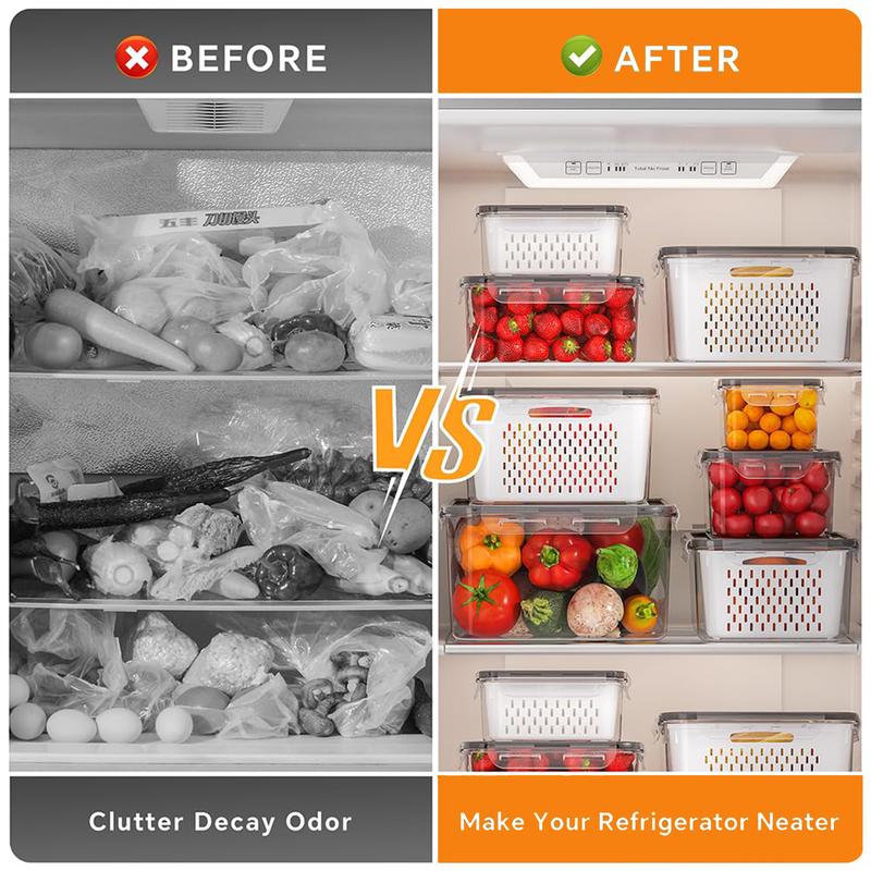 Fruit & Vegetable Storage Container with Removable Drain Basket