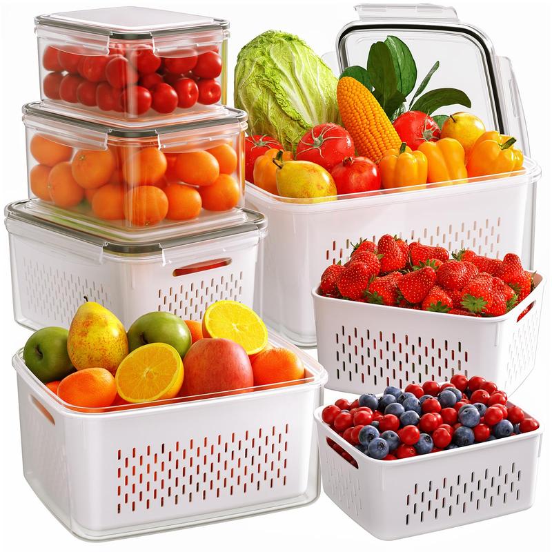 Fruit & Vegetable Storage Container with Removable Drain Basket