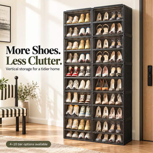 Foldable Shoe Cabinet with Clear Doors | 4–10 Tiers