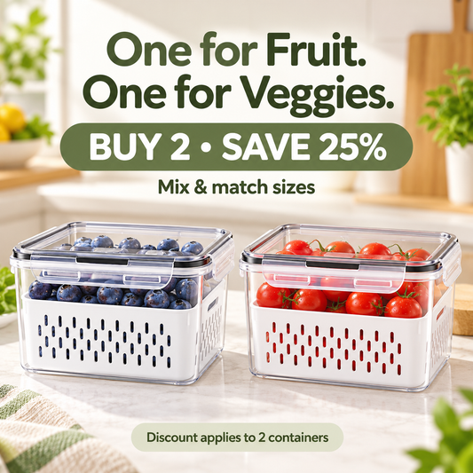 Fruit & Vegetable Storage Container with Removable Drain Basket
