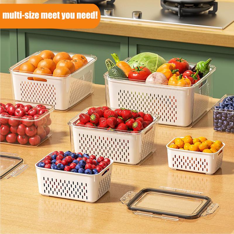 Fruit & Vegetable Storage Container with Removable Drain Basket