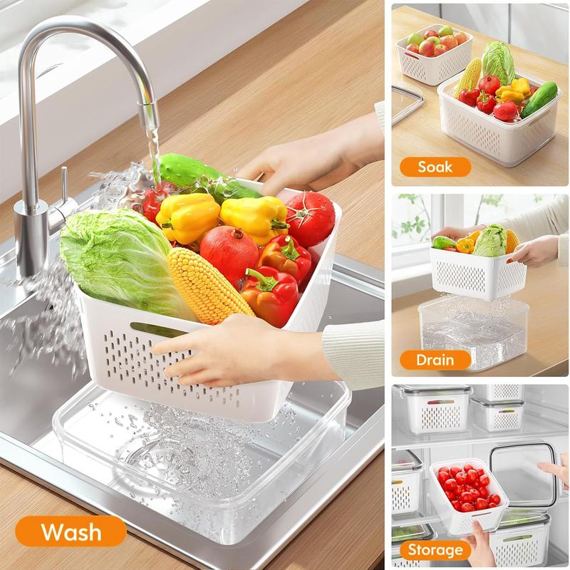 Fruit & Vegetable Storage Container with Removable Drain Basket