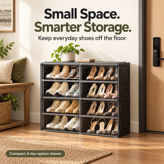 Foldable Shoe Cabinet with Clear Doors | 4–10 Tiers
