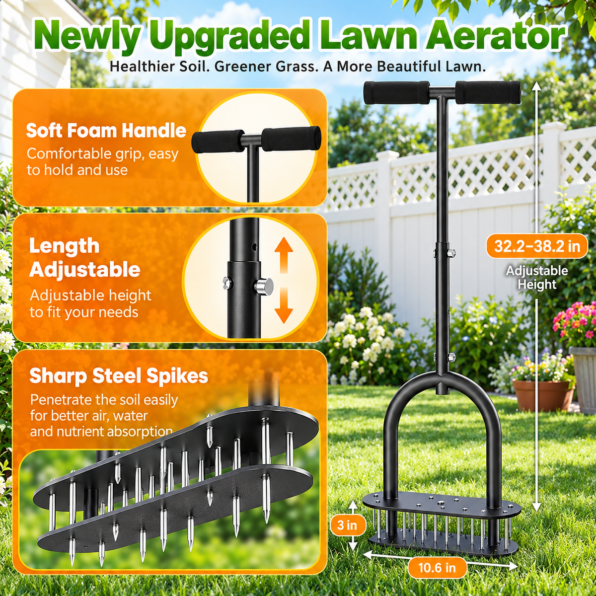 🌱 Manual Lawn Aerator – Carbon Steel Core Aerator for Compacted Soil ✨