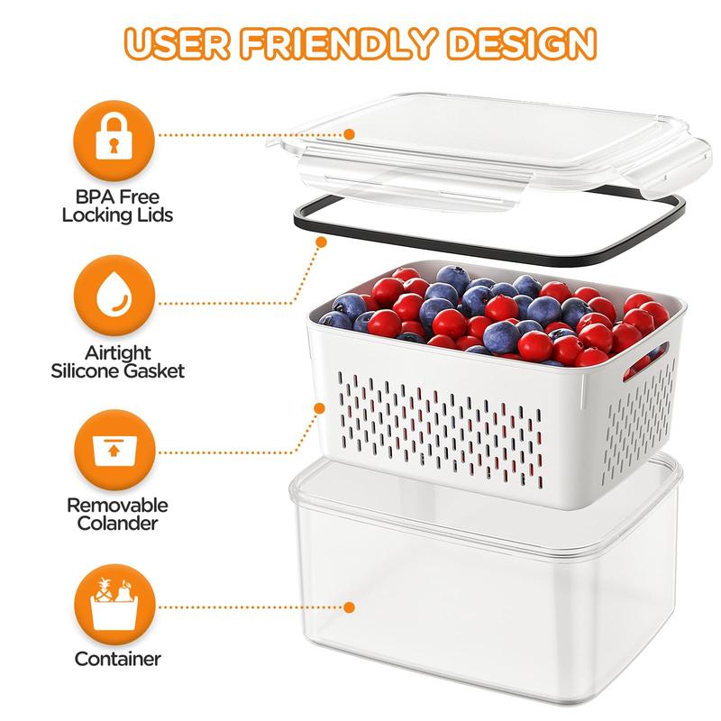 Fruit & Vegetable Storage Container with Removable Drain Basket